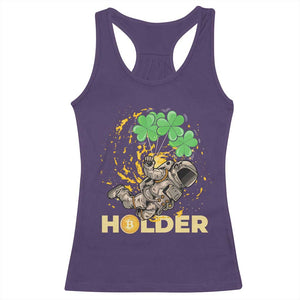 St Patricks Day Bitcoin Astronaut Racerback Tank Top Lucky Shamrock Leprechaun BTC Crypto Holder TS10 Purple Print Your Wear