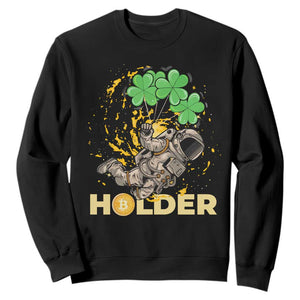 St Patricks Day Bitcoin Astronaut Sweatshirt Lucky Shamrock Leprechaun BTC Crypto Holder TS10 Black Print Your Wear