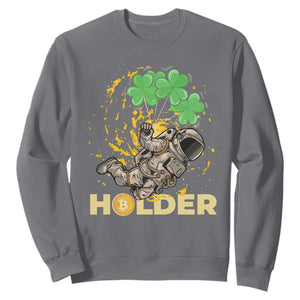 St Patricks Day Bitcoin Astronaut Sweatshirt Lucky Shamrock Leprechaun BTC Crypto Holder TS10 Charcoal Print Your Wear