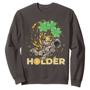 St Patricks Day Bitcoin Astronaut Sweatshirt Lucky Shamrock Leprechaun BTC Crypto Holder TS10 Dark Chocolate Print Your Wear