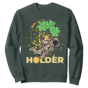 St Patricks Day Bitcoin Astronaut Sweatshirt Lucky Shamrock Leprechaun BTC Crypto Holder TS10 Dark Forest Green Print Your Wear