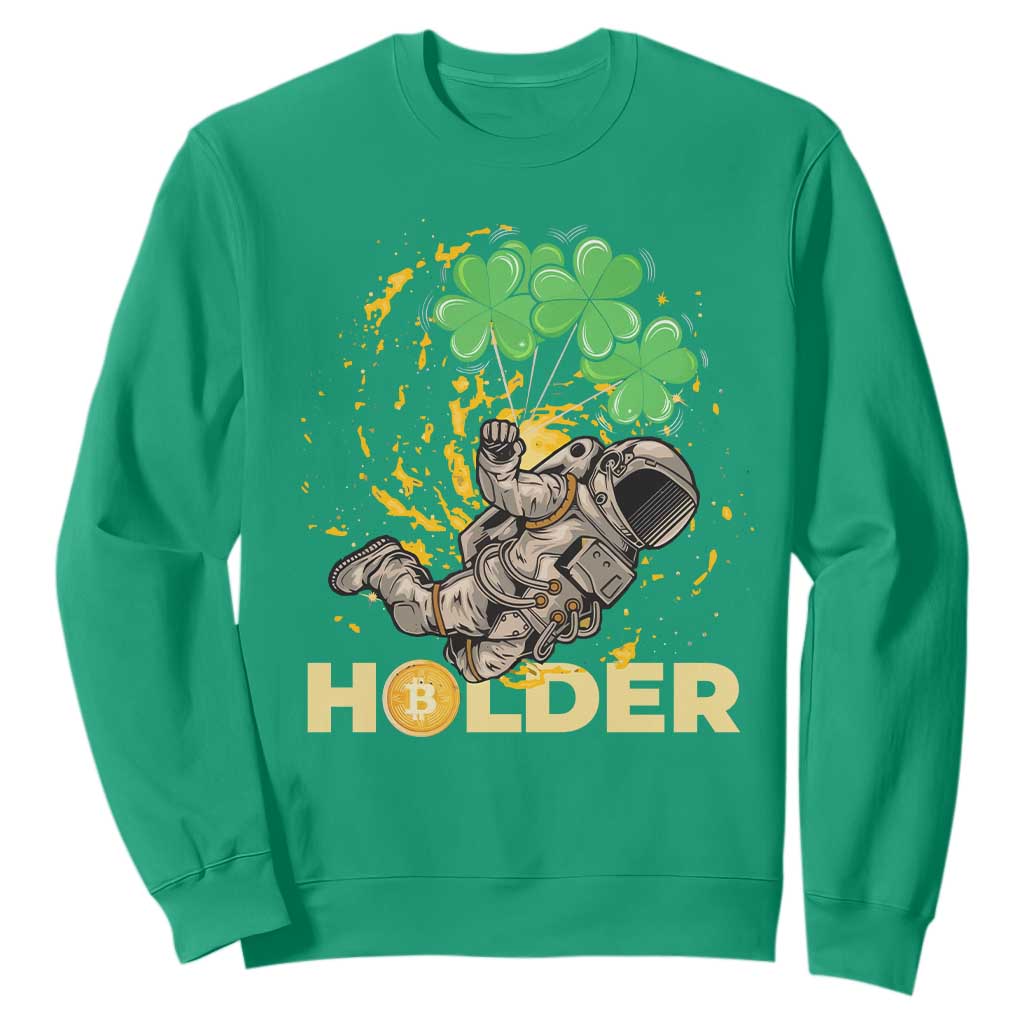 St Patricks Day Bitcoin Astronaut Sweatshirt Lucky Shamrock Leprechaun BTC Crypto Holder TS10 Irish Green Print Your Wear