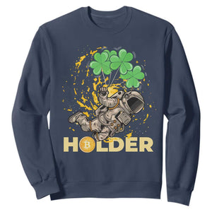 St Patricks Day Bitcoin Astronaut Sweatshirt Lucky Shamrock Leprechaun BTC Crypto Holder TS10 Navy Print Your Wear