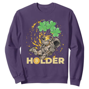 St Patricks Day Bitcoin Astronaut Sweatshirt Lucky Shamrock Leprechaun BTC Crypto Holder TS10 Purple Print Your Wear