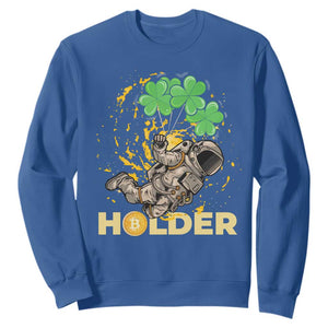 St Patricks Day Bitcoin Astronaut Sweatshirt Lucky Shamrock Leprechaun BTC Crypto Holder TS10 Royal Blue Print Your Wear