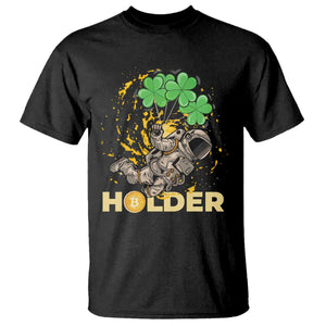 St Patricks Day Bitcoin Astronaut T Shirt Lucky Shamrock Leprechaun BTC Crypto Holder TS10 Black Print Your Wear