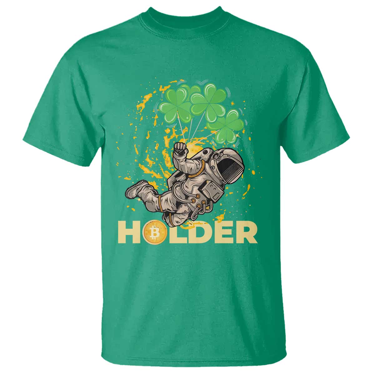 St Patricks Day Bitcoin Astronaut T Shirt Lucky Shamrock Leprechaun BTC Crypto Holder TS10 Irish Green Print Your Wear