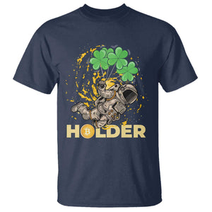 St Patricks Day Bitcoin Astronaut T Shirt Lucky Shamrock Leprechaun BTC Crypto Holder TS10 Navy Print Your Wear