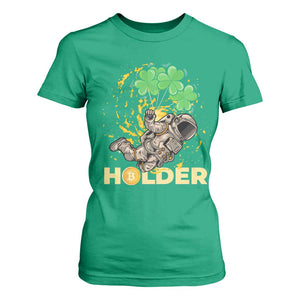 St Patricks Day Bitcoin Astronaut T Shirt For Women Lucky Shamrock Leprechaun BTC Crypto Holder TS10 Irish Green Print Your Wear