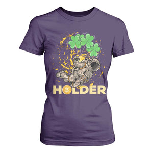St Patricks Day Bitcoin Astronaut T Shirt For Women Lucky Shamrock Leprechaun BTC Crypto Holder TS10 Purple Print Your Wear