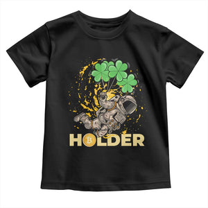 St Patricks Day Bitcoin Astronaut Toddler T Shirt Lucky Shamrock Leprechaun BTC Crypto Holder TS10 Black Print Your Wear