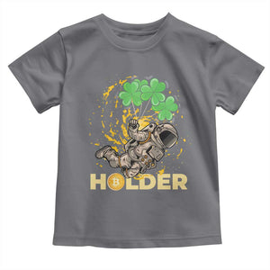 St Patricks Day Bitcoin Astronaut Toddler T Shirt Lucky Shamrock Leprechaun BTC Crypto Holder TS10 Charcoal Print Your Wear