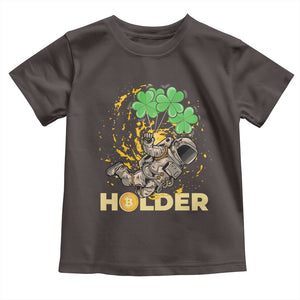 St Patricks Day Bitcoin Astronaut Toddler T Shirt Lucky Shamrock Leprechaun BTC Crypto Holder TS10 Dark Chocolate Print Your Wear