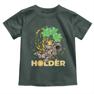 St Patricks Day Bitcoin Astronaut Toddler T Shirt Lucky Shamrock Leprechaun BTC Crypto Holder TS10 Dark Forest Green Print Your Wear