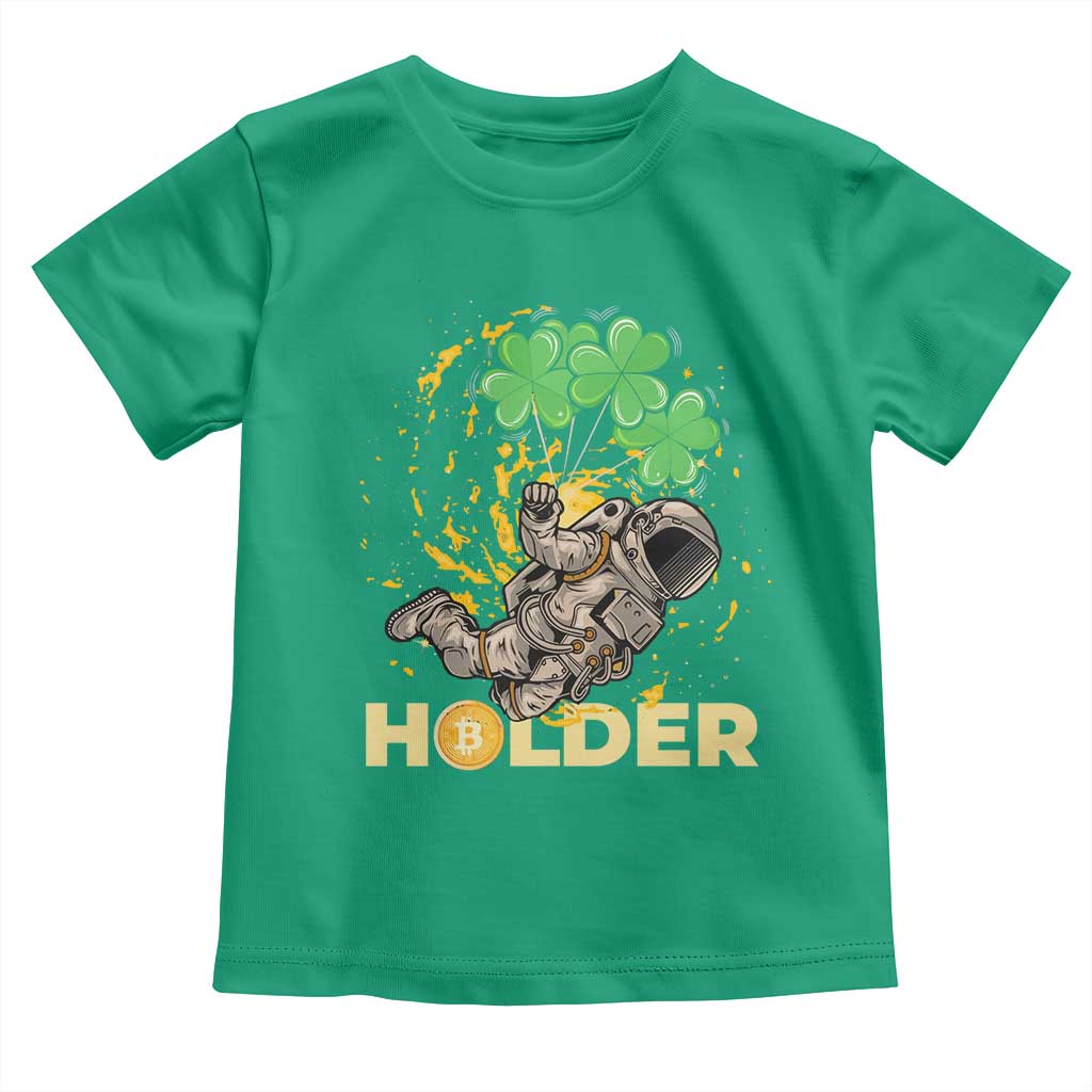St Patricks Day Bitcoin Astronaut Toddler T Shirt Lucky Shamrock Leprechaun BTC Crypto Holder TS10 Irish Green Print Your Wear
