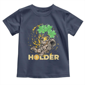 St Patricks Day Bitcoin Astronaut Toddler T Shirt Lucky Shamrock Leprechaun BTC Crypto Holder TS10 Navy Print Your Wear