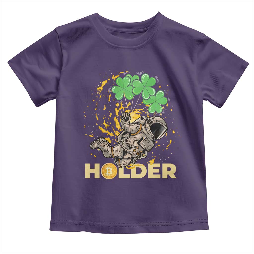 St Patricks Day Bitcoin Astronaut Toddler T Shirt Lucky Shamrock Leprechaun BTC Crypto Holder TS10 Purple Print Your Wear