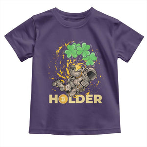 St Patricks Day Bitcoin Astronaut Toddler T Shirt Lucky Shamrock Leprechaun BTC Crypto Holder TS10 Purple Print Your Wear