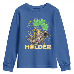 St Patricks Day Bitcoin Astronaut Youth Sweatshirt Lucky Shamrock Leprechaun BTC Crypto Holder TS10 Royal Blue Print Your Wear