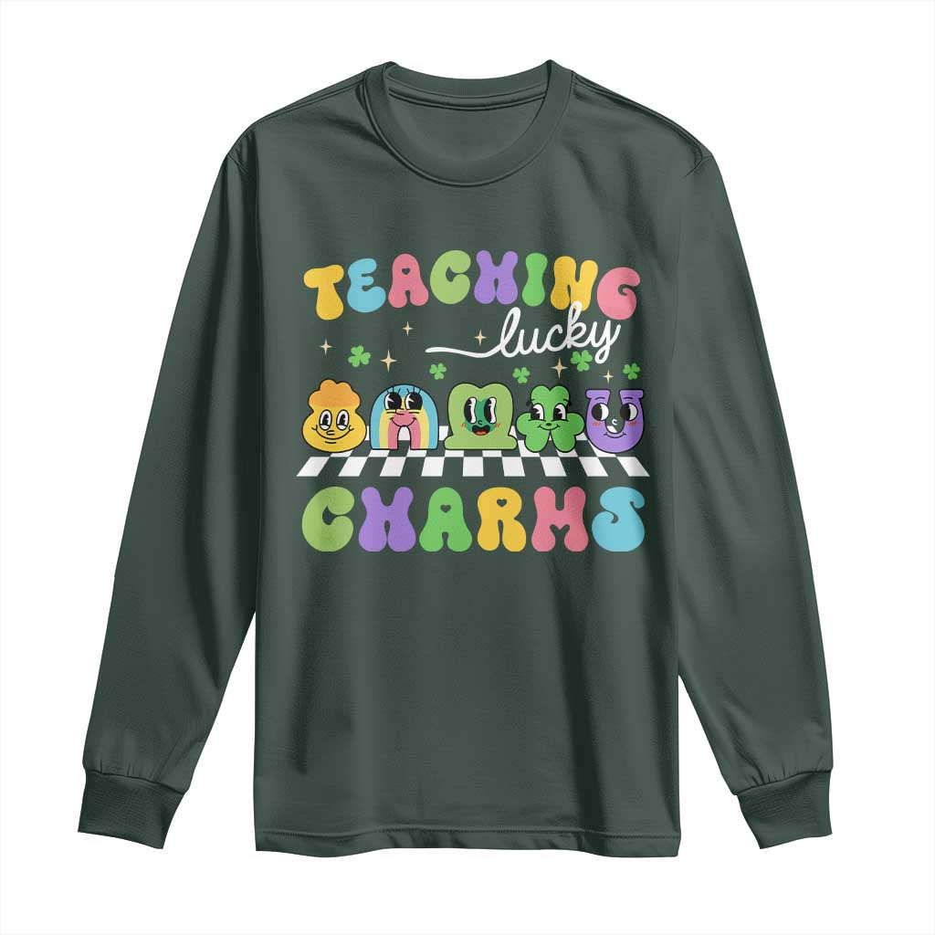 St Patricks Day Lucky Teacher Long Sleeve Shirt Teaching Lucky Charm Teachers TS10 Dark Forest Green Print Your Wear