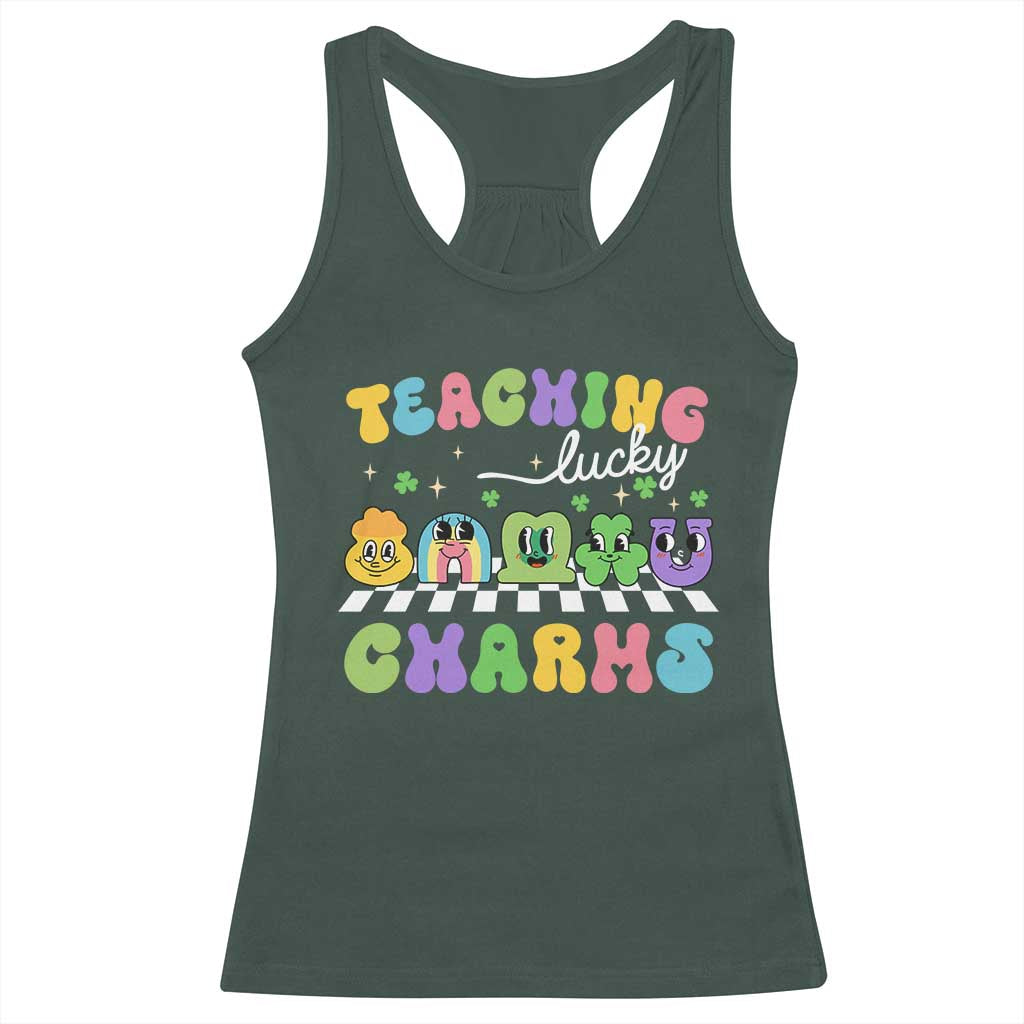 St Patricks Day Lucky Teacher Racerback Tank Top Teaching Lucky Charm Teachers TS10 Dark Forest Green Print Your Wear