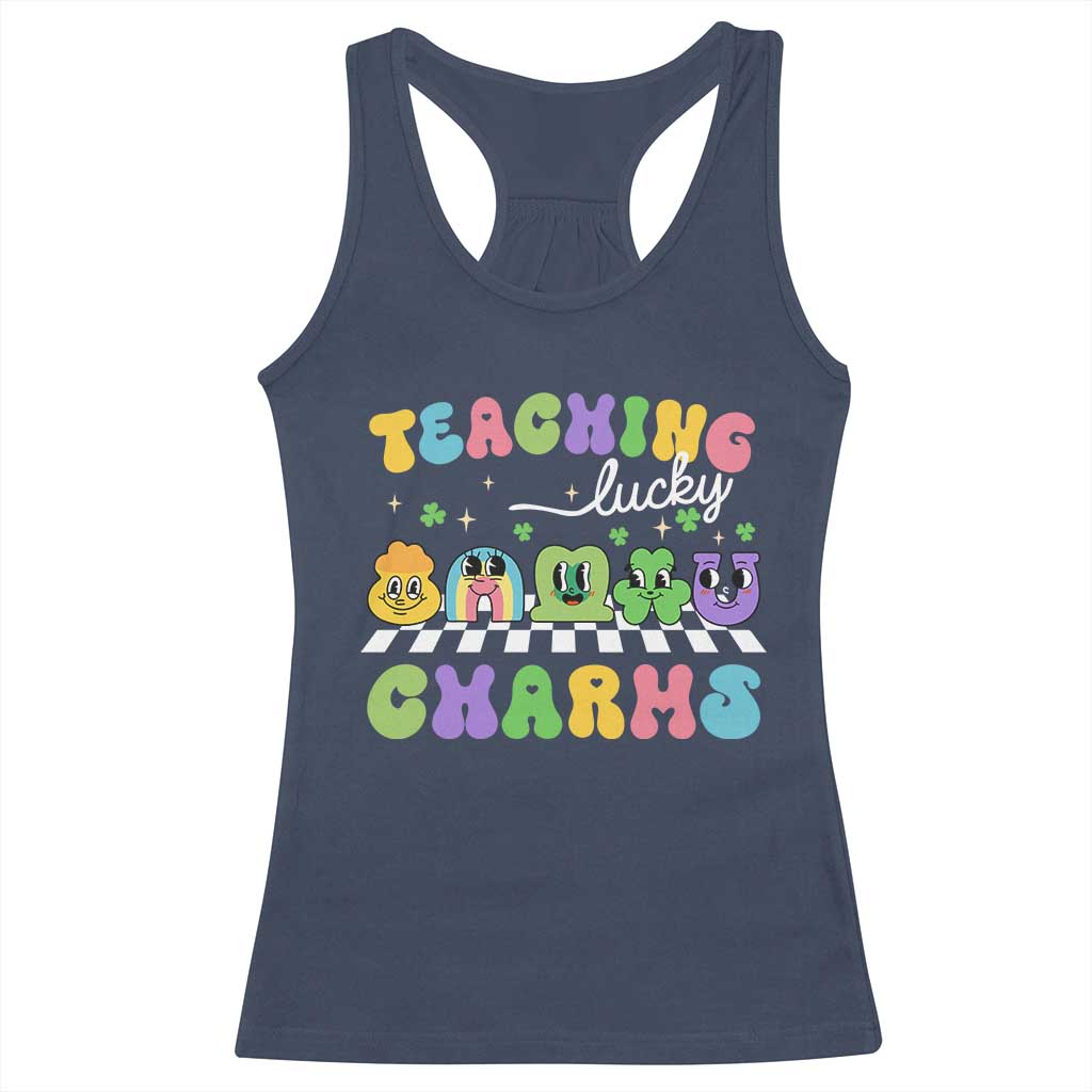 St Patricks Day Lucky Teacher Racerback Tank Top Teaching Lucky Charm Teachers TS10 Navy Print Your Wear