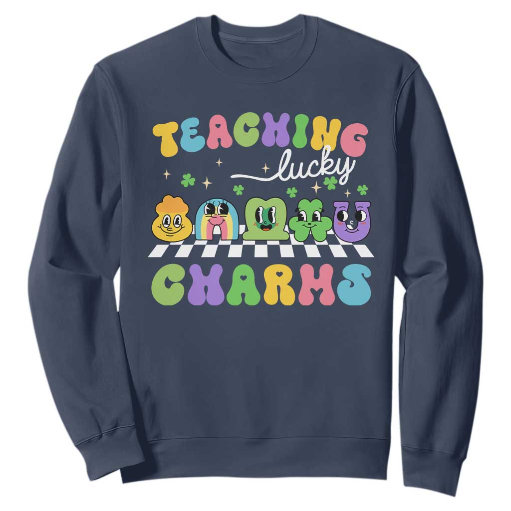 St Patricks Day Lucky Teacher Sweatshirt Teaching Lucky Charm Teachers TS10 Navy Print Your Wear