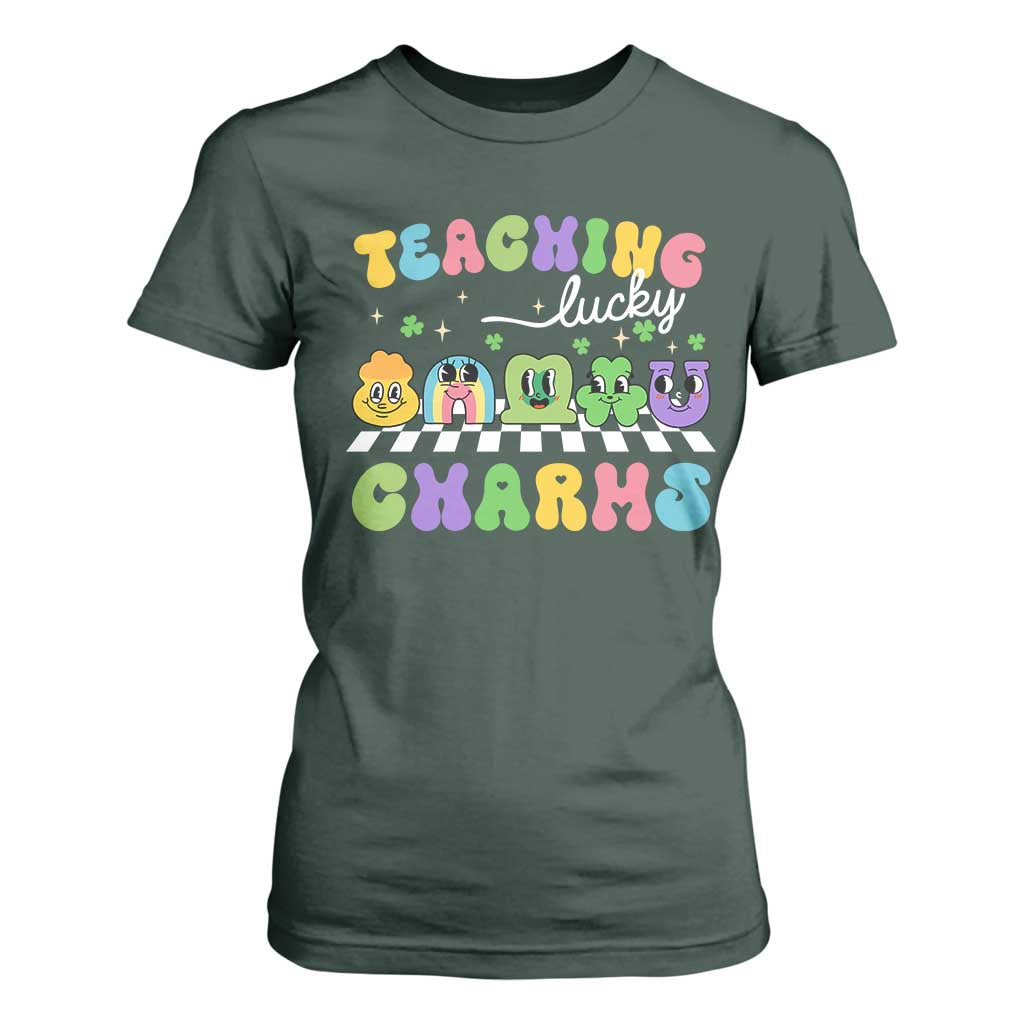 St Patricks Day Lucky Teacher T Shirt For Women Teaching Lucky Charm Teachers TS10 Dark Forest Green Print Your Wear