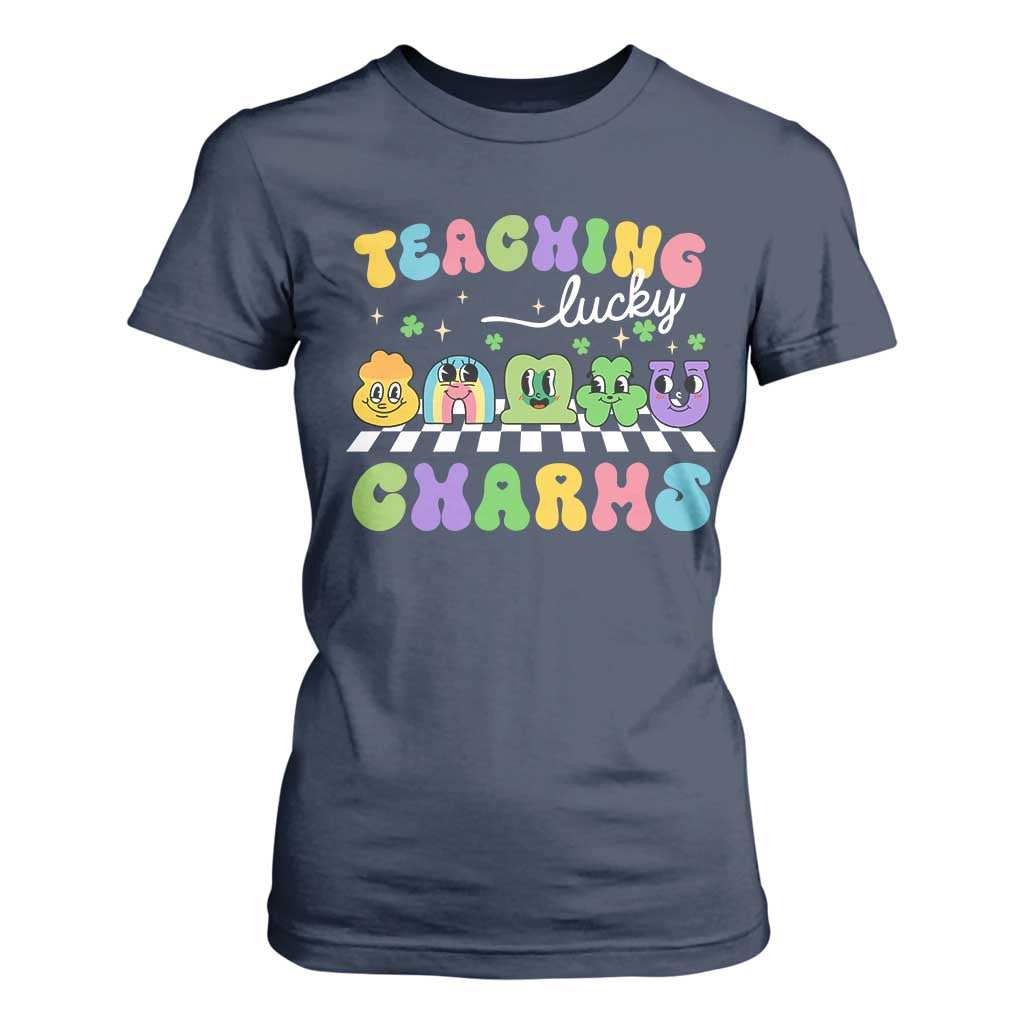 St Patricks Day Lucky Teacher T Shirt For Women Teaching Lucky Charm Teachers TS10 Navy Print Your Wear