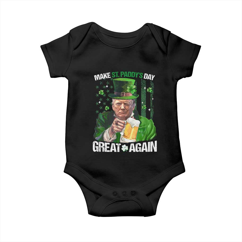Funny Trump Make St. Paddy's Day Great Again Baby Onesie Lucky Shamrock American Flag TS10 Black Print Your Wear