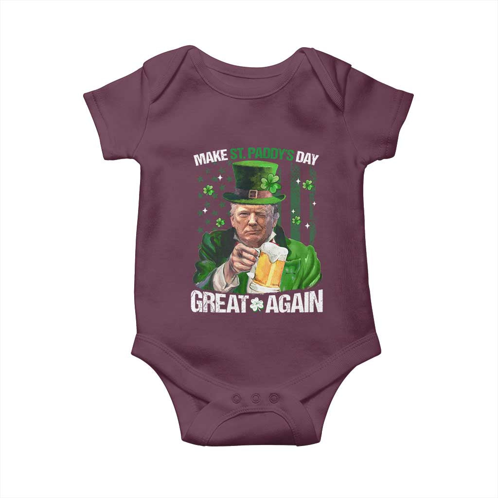 Funny Trump Make St. Paddy's Day Great Again Baby Onesie Lucky Shamrock American Flag TS10 Maroon Print Your Wear