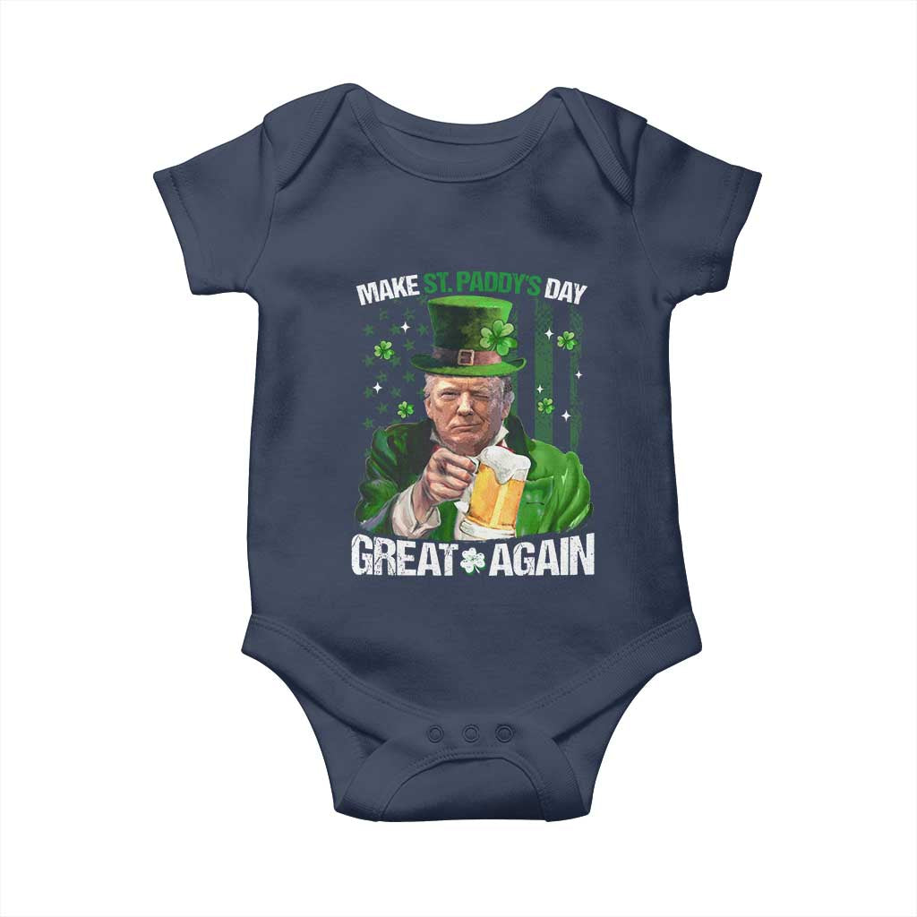Funny Trump Make St. Paddy's Day Great Again Baby Onesie Lucky Shamrock American Flag TS10 Navy Print Your Wear