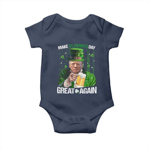 Funny Trump Make St. Paddy's Day Great Again Baby Onesie Lucky Shamrock American Flag TS10 Navy Print Your Wear