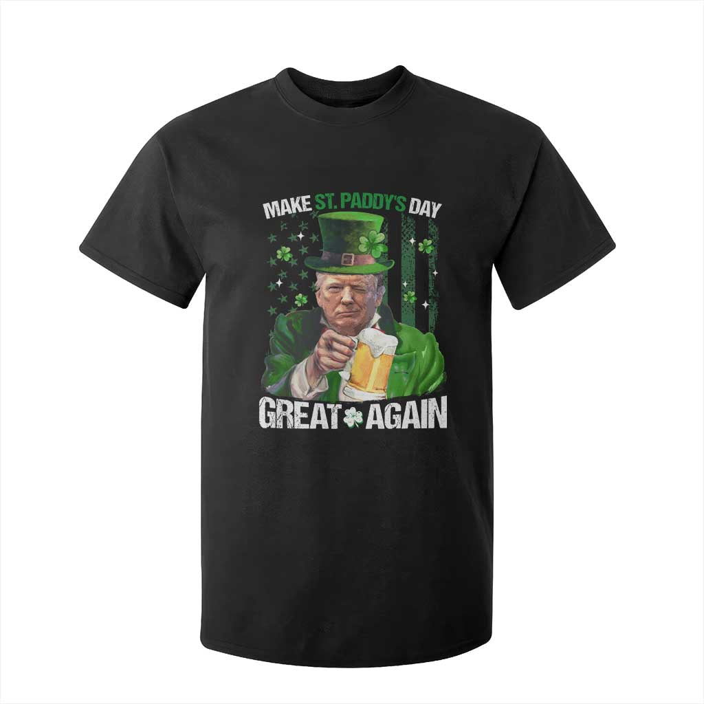 Funny Trump Make St. Paddy's Day Great Again T Shirt For Kid Lucky Shamrock American Flag TS10 Black Print Your Wear