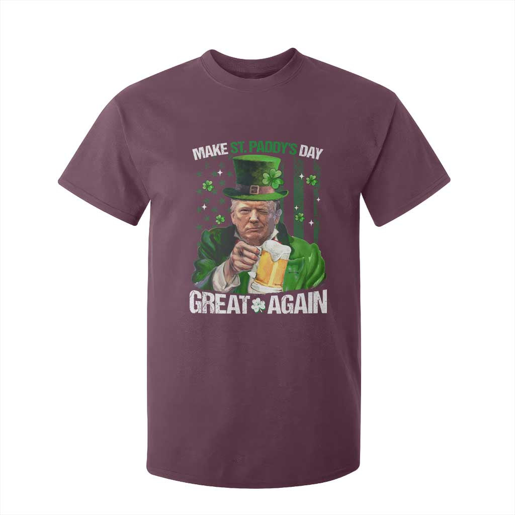 Funny Trump Make St. Paddy's Day Great Again T Shirt For Kid Lucky Shamrock American Flag TS10 Maroon Print Your Wear