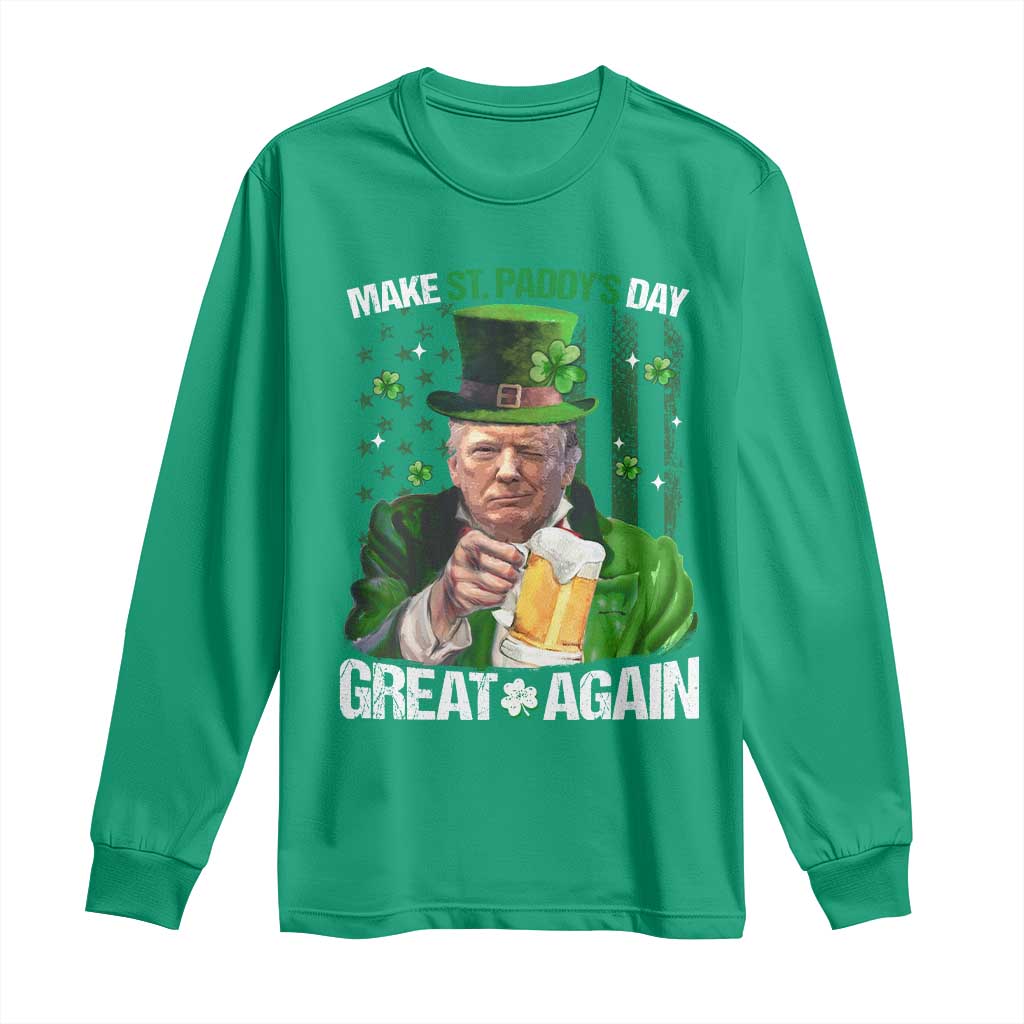 Funny Trump Make St. Paddy's Day Great Again Long Sleeve Shirt Lucky Shamrock American Flag TS10 Irish Green Print Your Wear