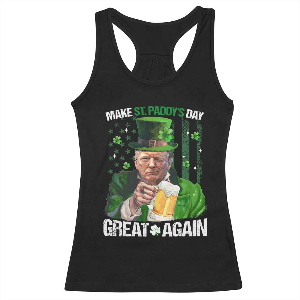 Funny Trump Make St. Paddy's Day Great Again Racerback Tank Top Lucky Shamrock American Flag TS10 Black Print Your Wear