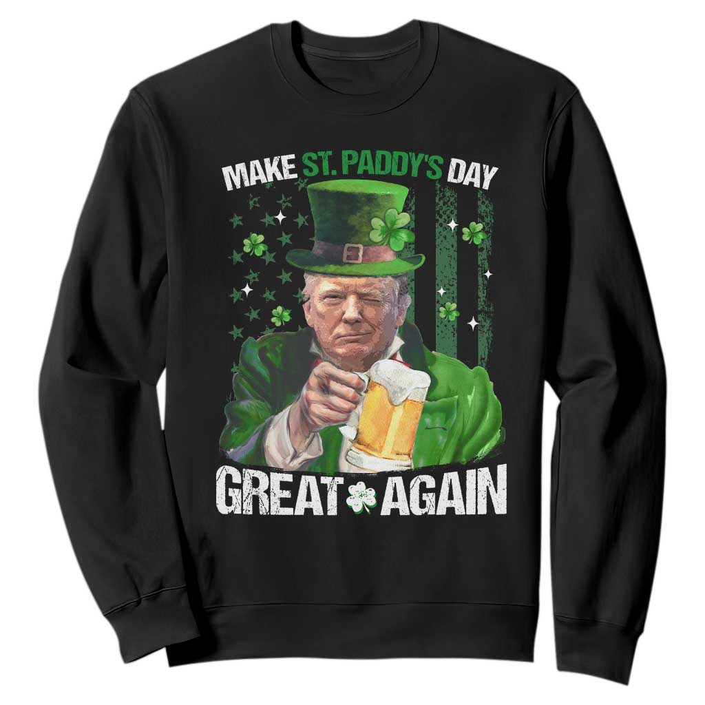 Funny Trump Make St. Paddy's Day Great Again Sweatshirt Lucky Shamrock American Flag TS10 Black Print Your Wear