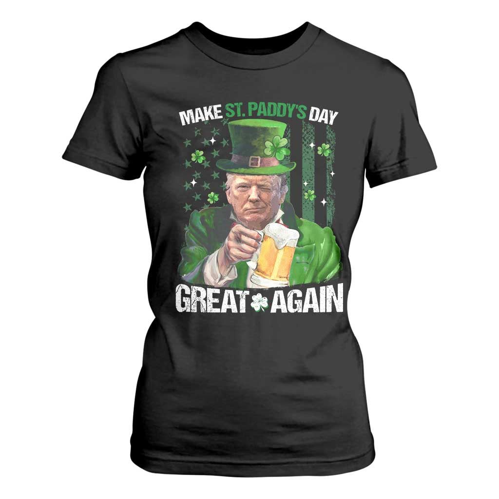 Funny Trump Make St. Paddy's Day Great Again T Shirt For Women Lucky Shamrock American Flag TS10 Black Print Your Wear