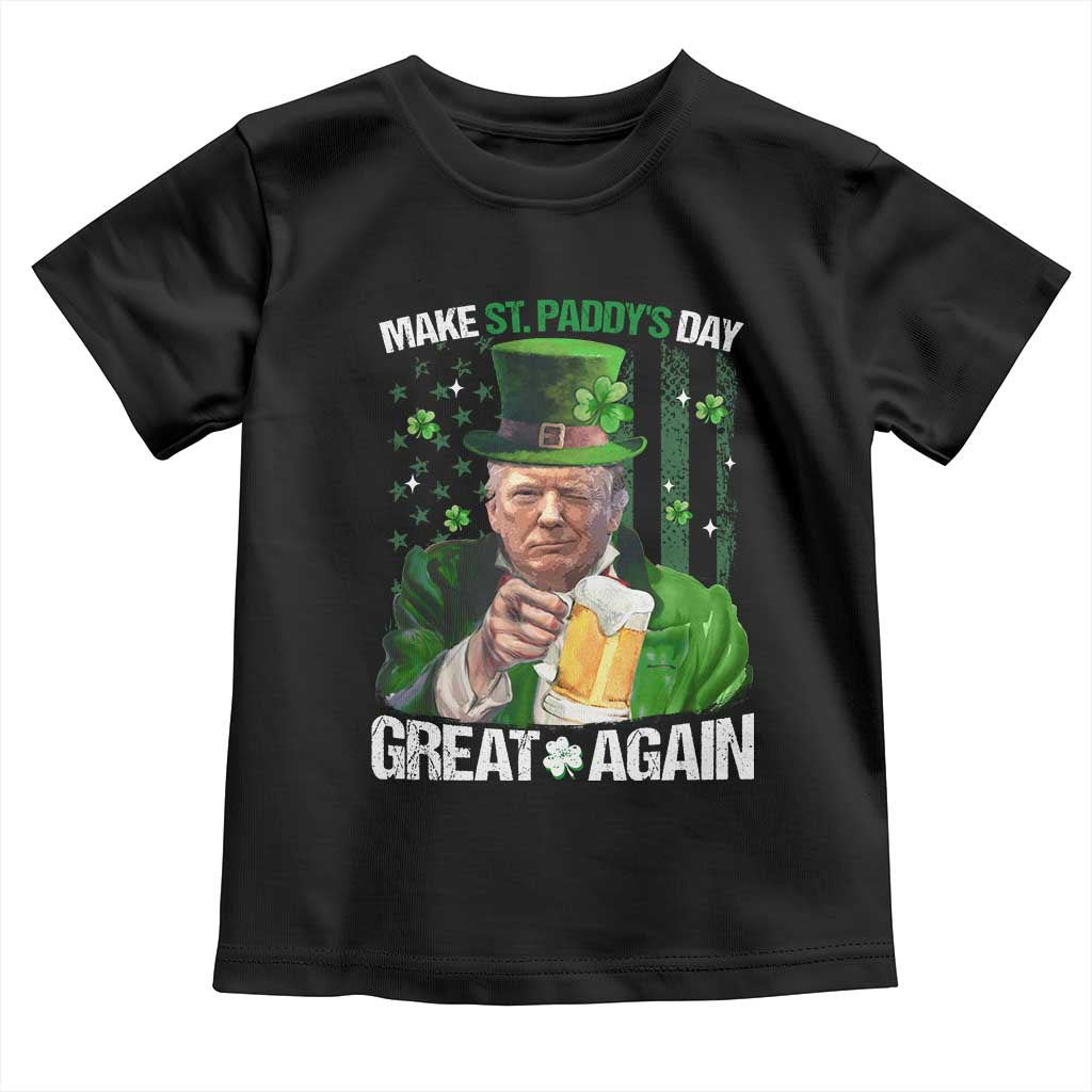Funny Trump Make St. Paddy's Day Great Again Toddler T Shirt Lucky Shamrock American Flag TS10 Black Print Your Wear