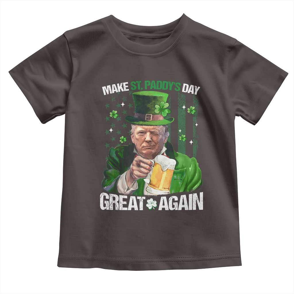 Funny Trump Make St. Paddy's Day Great Again Toddler T Shirt Lucky Shamrock American Flag TS10 Dark Chocolate Print Your Wear