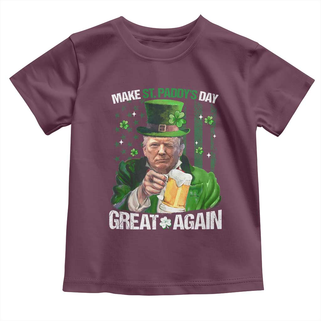 Funny Trump Make St. Paddy's Day Great Again Toddler T Shirt Lucky Shamrock American Flag TS10 Maroon Print Your Wear