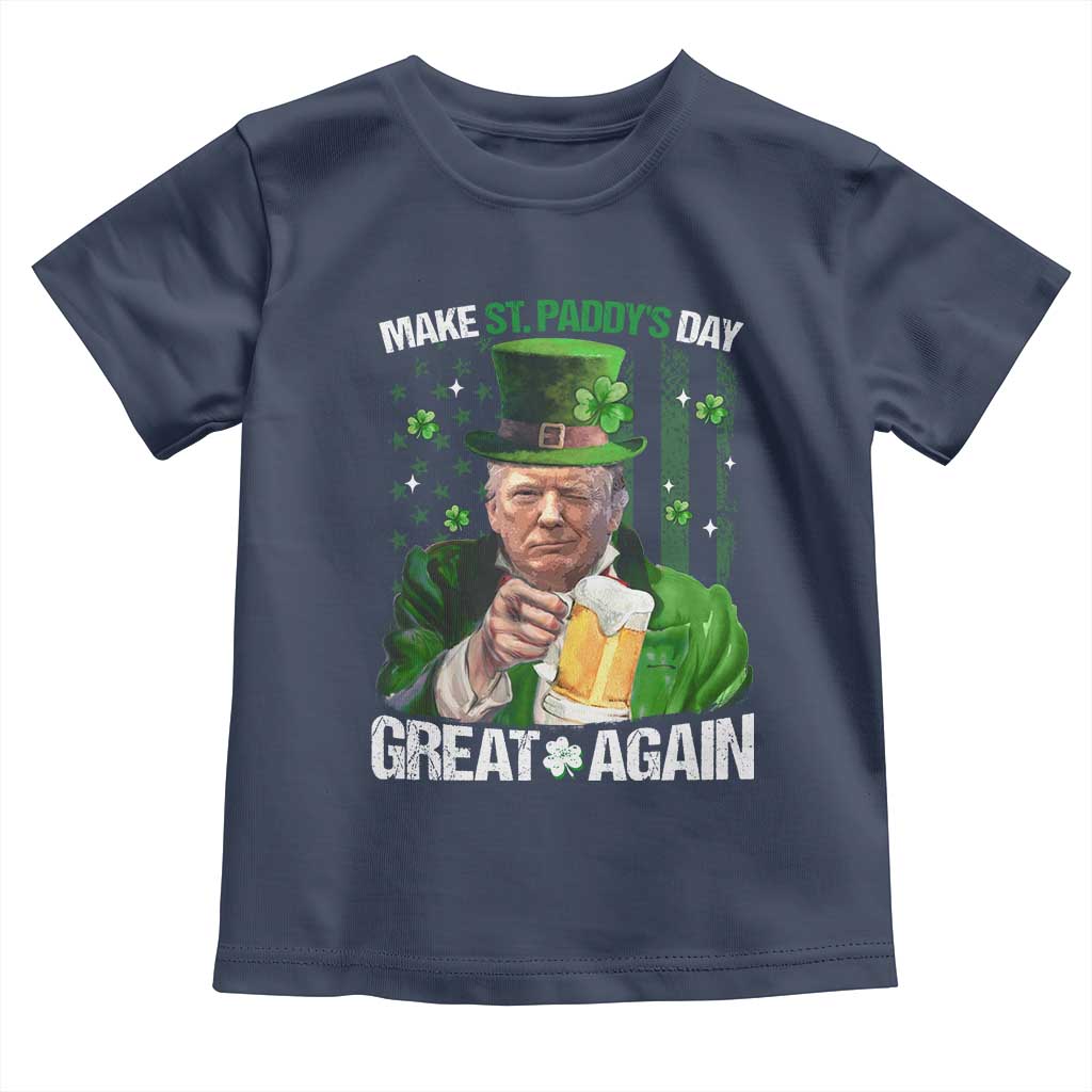 Funny Trump Make St. Paddy's Day Great Again Toddler T Shirt Lucky Shamrock American Flag TS10 Navy Print Your Wear