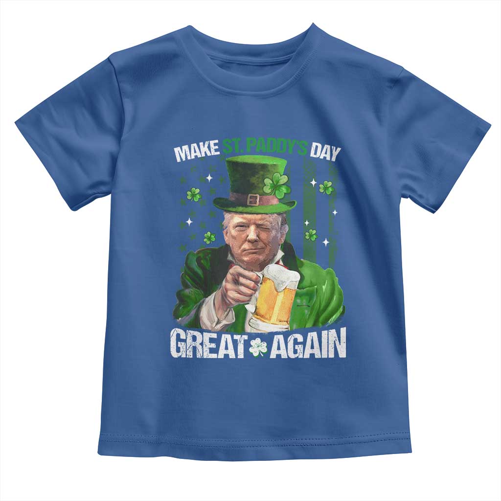 Funny Trump Make St. Paddy's Day Great Again Toddler T Shirt Lucky Shamrock American Flag TS10 Royal Blue Print Your Wear