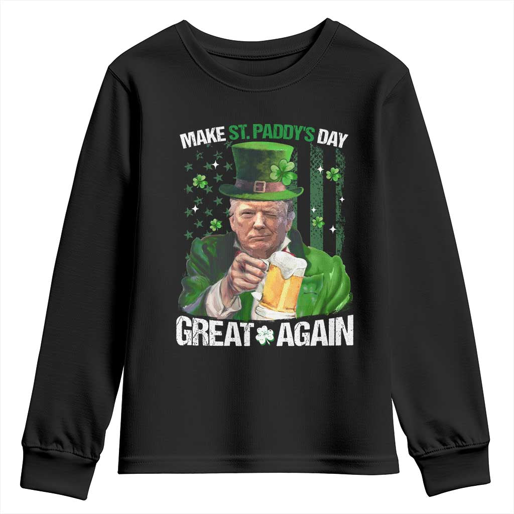 Funny Trump Make St. Paddy's Day Great Again Youth Sweatshirt Lucky Shamrock American Flag TS10 Black Print Your Wear