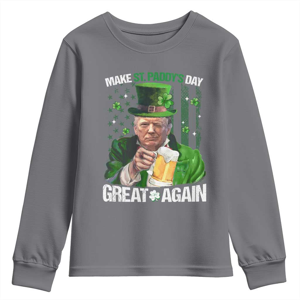 Funny Trump Make St. Paddy's Day Great Again Youth Sweatshirt Lucky Shamrock American Flag TS10 Charcoal Print Your Wear