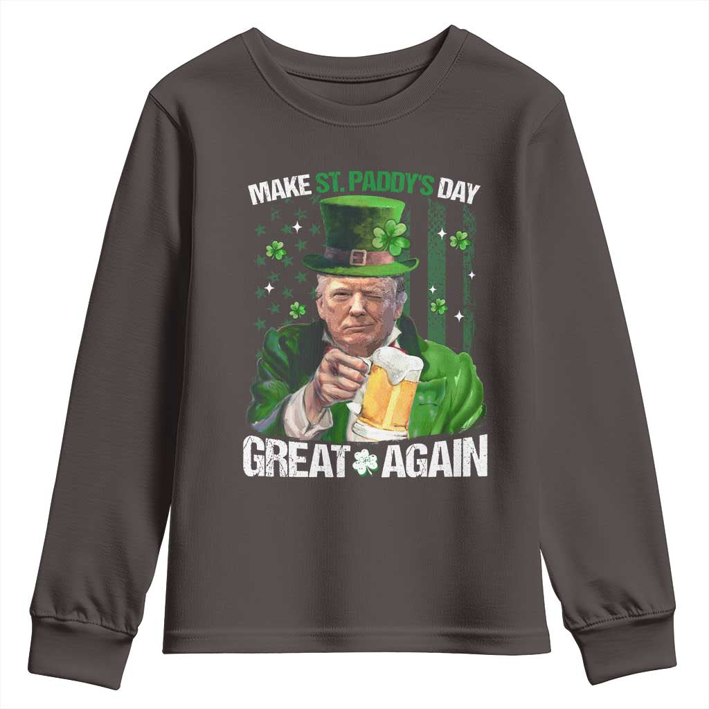Funny Trump Make St. Paddy's Day Great Again Youth Sweatshirt Lucky Shamrock American Flag TS10 Dark Chocolate Print Your Wear