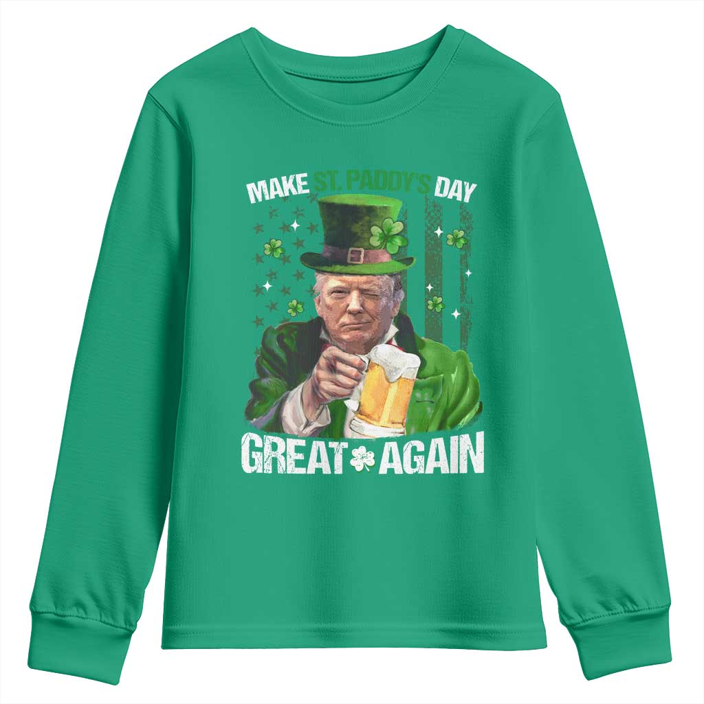 Funny Trump Make St. Paddy's Day Great Again Youth Sweatshirt Lucky Shamrock American Flag TS10 Irish Green Print Your Wear
