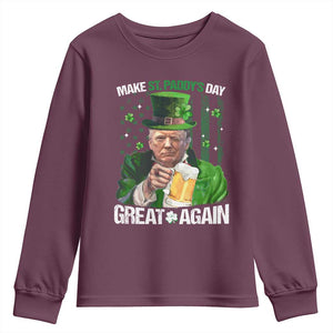 Funny Trump Make St. Paddy's Day Great Again Youth Sweatshirt Lucky Shamrock American Flag TS10 Maroon Print Your Wear