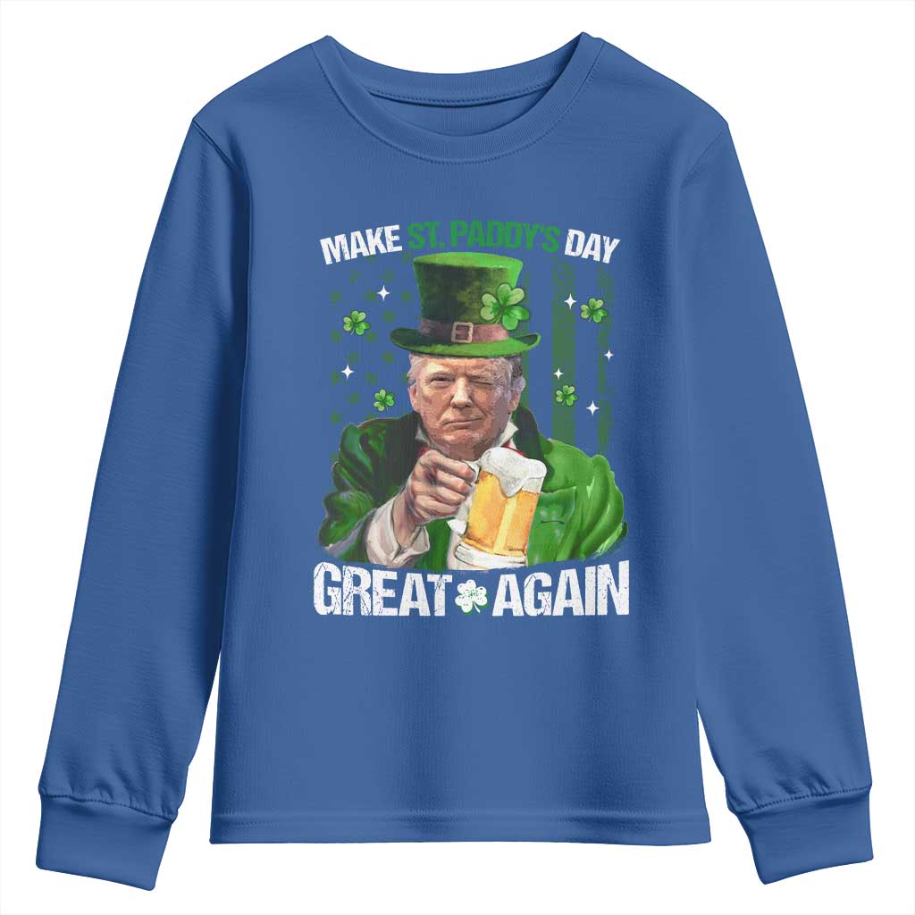 Funny Trump Make St. Paddy's Day Great Again Youth Sweatshirt Lucky Shamrock American Flag TS10 Royal Blue Print Your Wear